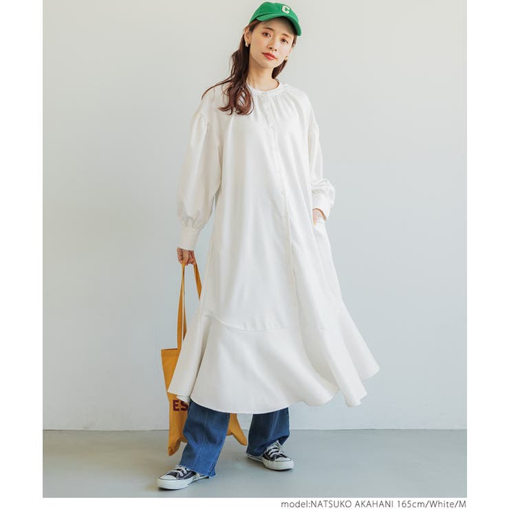 シャツワンピース レディース 袖ボリューム[品番：PA000013647