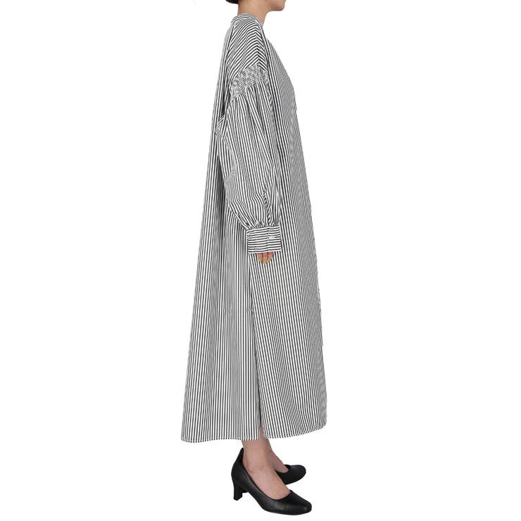 【新品未使用】HALUHIROINE シャーリングスリーブストライプワンピース GIUNON ワンピース stripe shirring dress / ストライプ