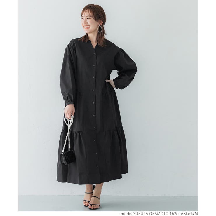 ポリエステルティアードシャツワンピース[品番：PA000013840]｜coca