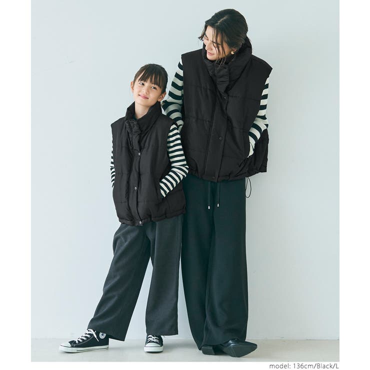 ジュニアアウタージャケットタートルネックミディアム丈ボリュームカジュアルシンプルリンクコーデペアルック115125135COCA