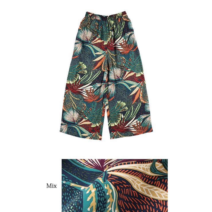 カラフルリーフ柄ワイドパンツ[品番：PA000014295]｜coca（コカ