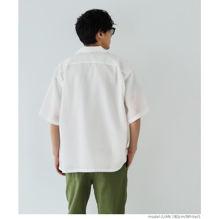 メンズシアサッカーストライプ開襟シャツ | coca | 詳細画像6 