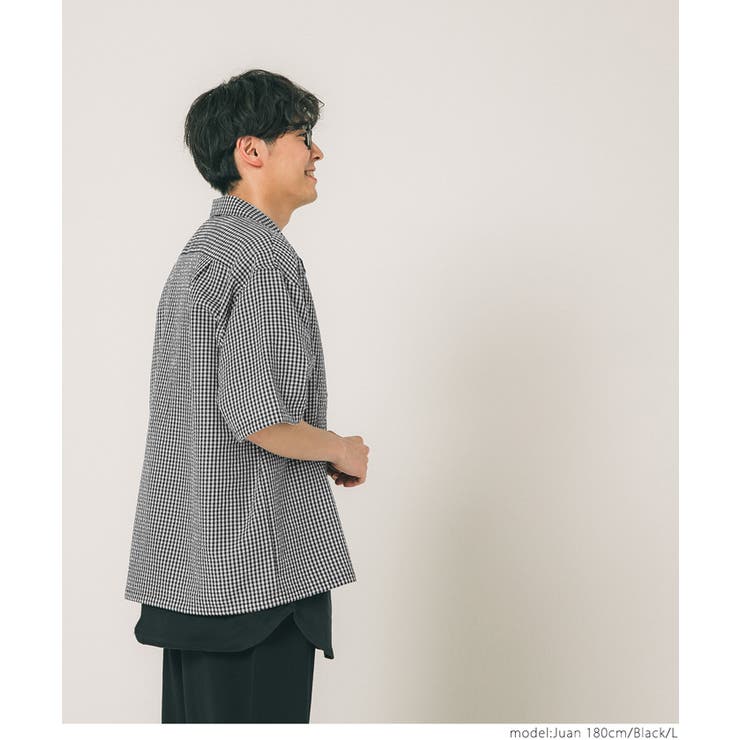 美品▲TICCA ティッカ//ギンガムチェック半袖シャツ▲モノトーン ゆったり セール】＜TICCA（ティッカ）＞レースチェックジャガード半袖