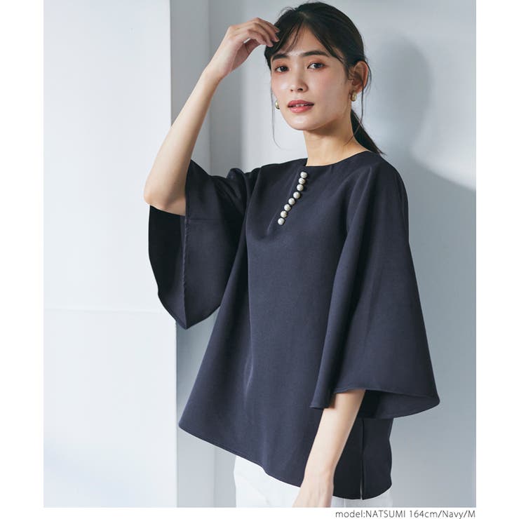 myine パール付きキーネックブラウスセットアップ(ブラック) パール付きキーネックブラウスsdp0046 ブラック – [公式]SAISON