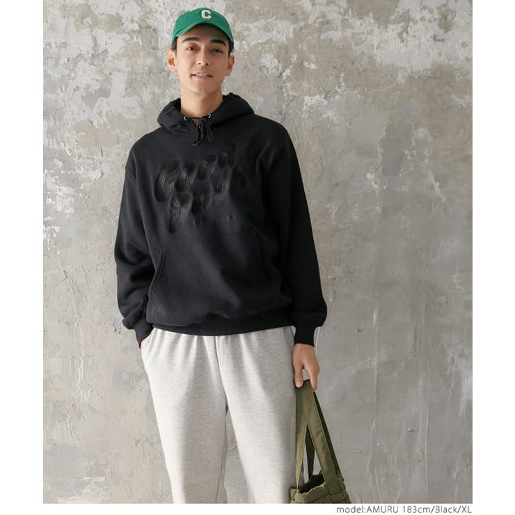 ［Black］ | 裏起毛ロゴ刺繍パーカー | coca