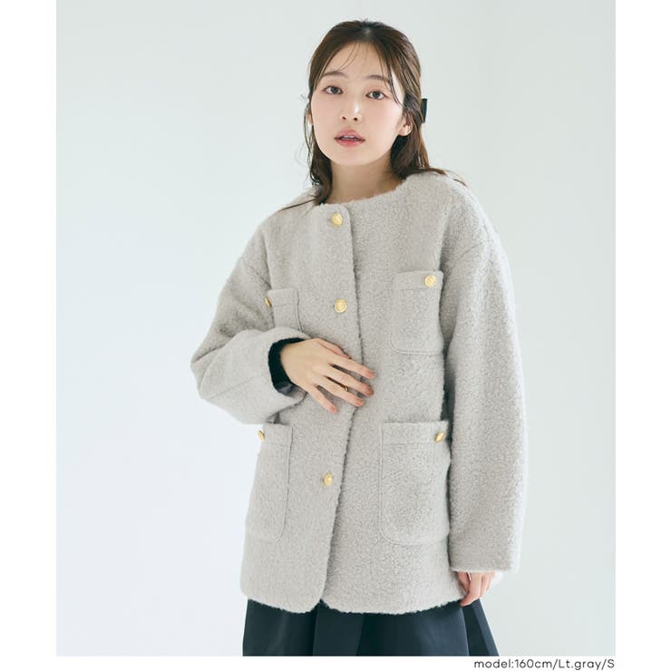 ［Lt.gray］ | プードル金釦ノーカラーコート | coca