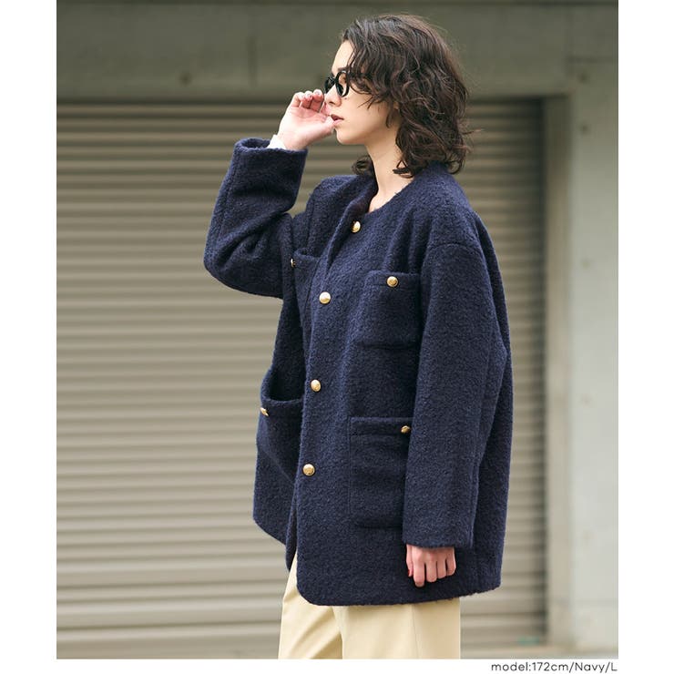 プードル金釦ノーカラーコート | coca | 詳細画像22 