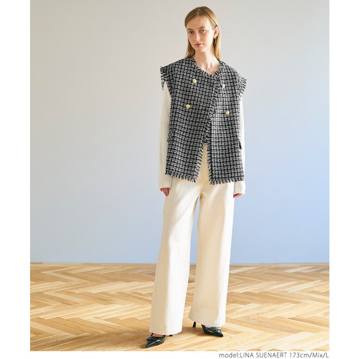キラキラコットンベスト ツィード金釦ベスト[品番：PA000015500]｜coca（コカ）｜レディース