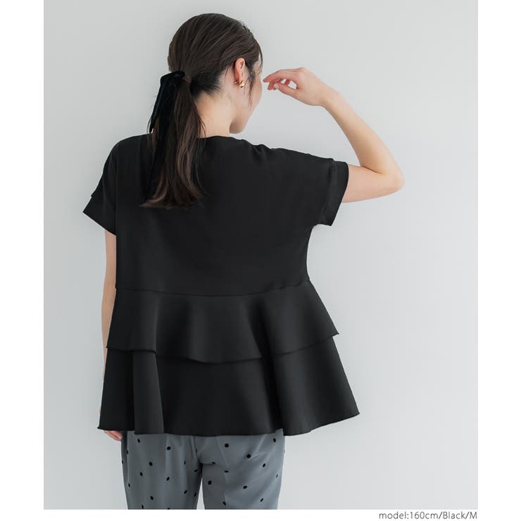 tシャツ バック二段フリル半袖Tシャツ レディース 異素材切り替え2段フリルTシャツ[品番：PA000015703]｜coca
