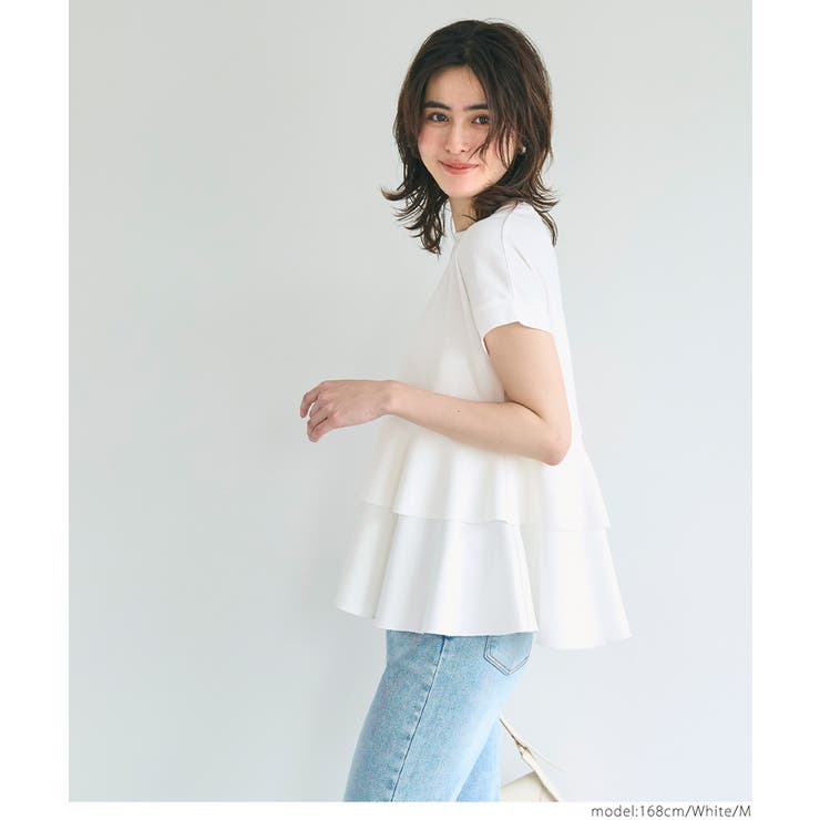 異素材切り替え2段フリルTシャツ[品番：PA000015703]｜coca（コカ）の
