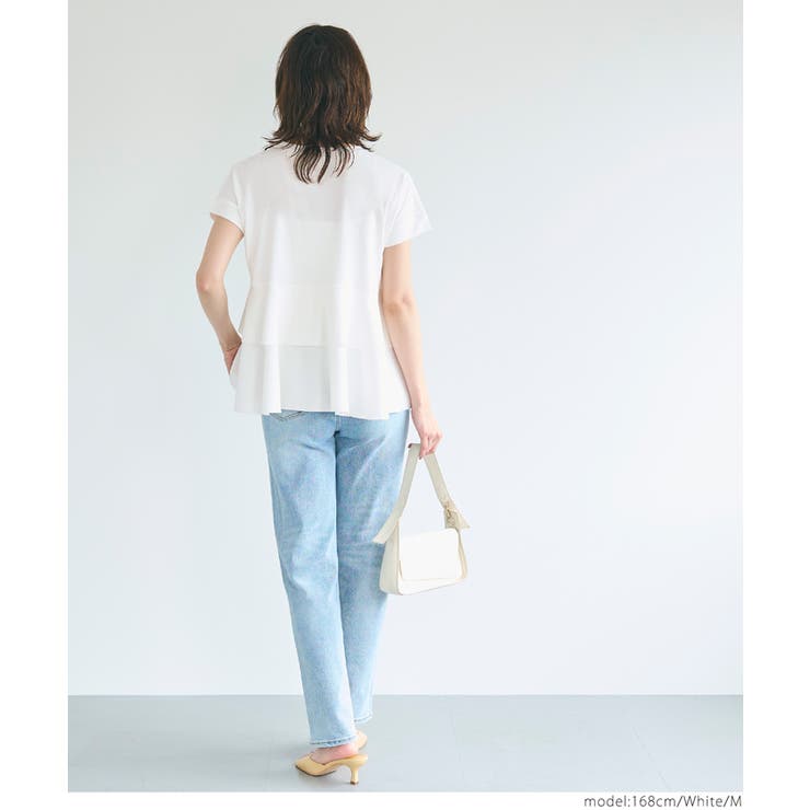 異素材切り替え2段フリルTシャツ[品番：PA000015703]｜coca