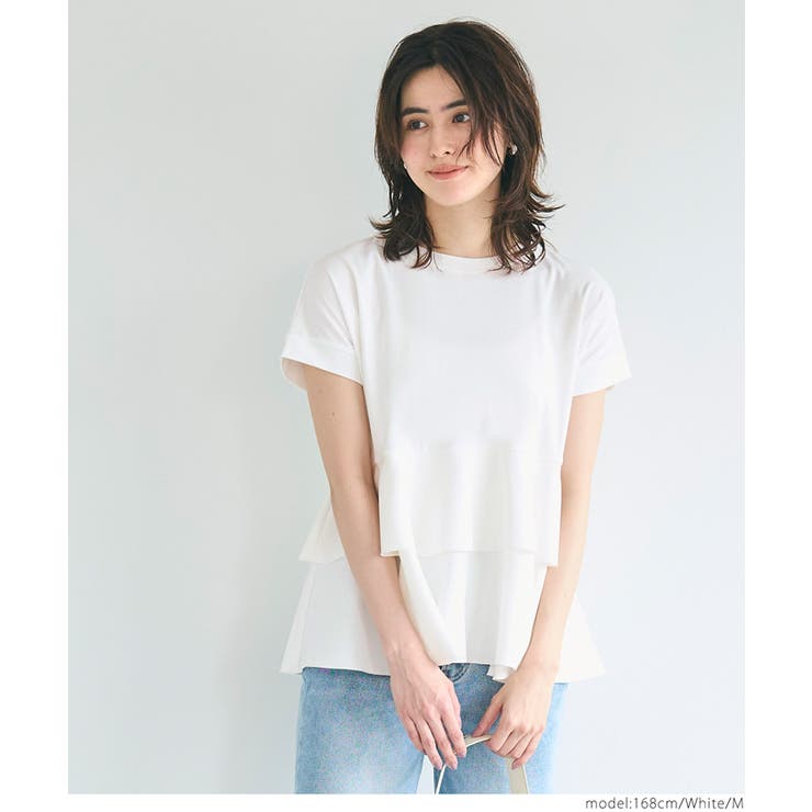 tシャツ バック二段フリル半袖Tシャツ レディース 異素材切り替え2段フリルTシャツ[品番：PA000015703]｜coca