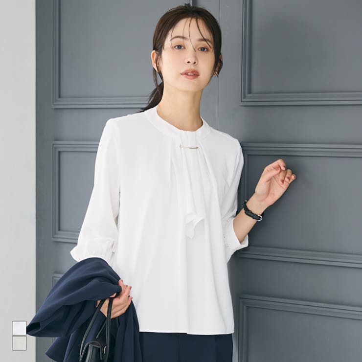 【セレモニー・紫外線カット】ボウタイ風アクセ付きブラウス | coca | 詳細画像1 