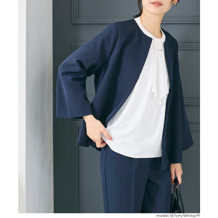 【セレモニー・紫外線カット】ボウタイ風アクセ付きブラウス | coca | 詳細画像12 