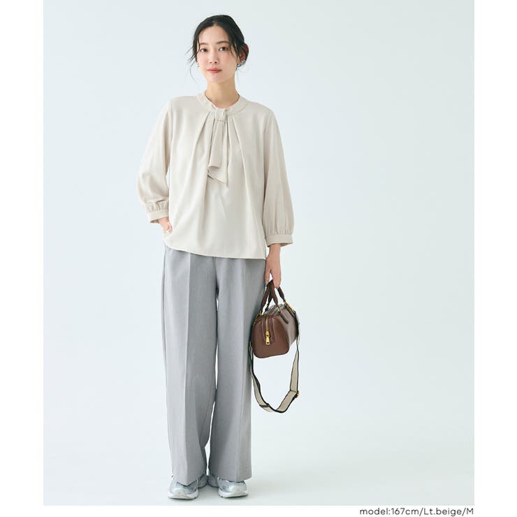 【セレモニー・紫外線カット】ボウタイ風アクセ付きブラウス | coca | 詳細画像13 