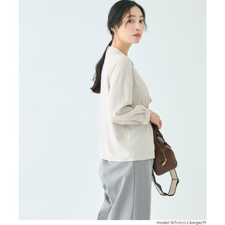 【セレモニー・紫外線カット】ボウタイ風アクセ付きブラウス | coca | 詳細画像14 