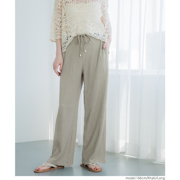 ［Khaki］ | リラックス感あふれる、シボシャーリングイージーパンツ | coca
