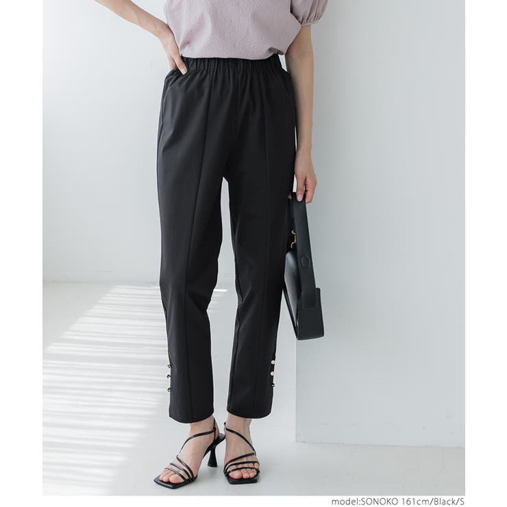 dosaブラック 100%コットン パンツ 裾ポンポン付き DONOBAN パンツ 裾ボタン2WAYパンツ レディース : ZOZOTOWN