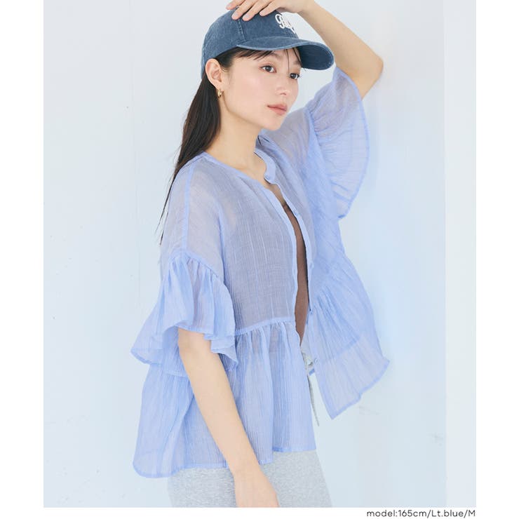 [Lt.Blue] | 【26ss新色登場】シアー素材が涼しげに映える、シアーフリルブラウス【田中里奈様… | coca