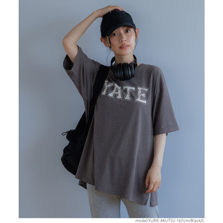 tシャツ ヴィンテージロゴカットソー レディース セール】ヴィンテージ風ロゴオーバーサイズロンT/かすれロゴ