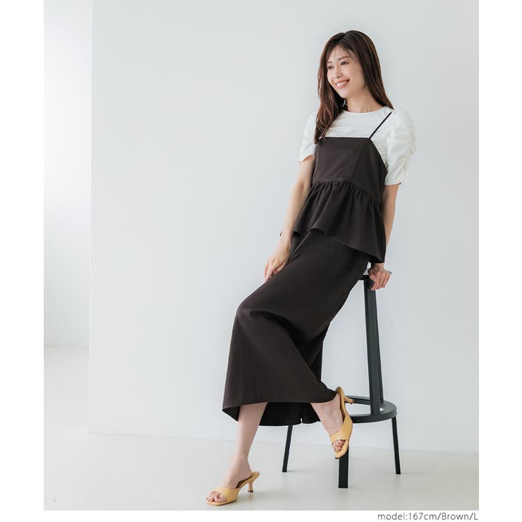 ［Brown］ | 【新色追加！】ツイルペプラムキャミワンピース | coca