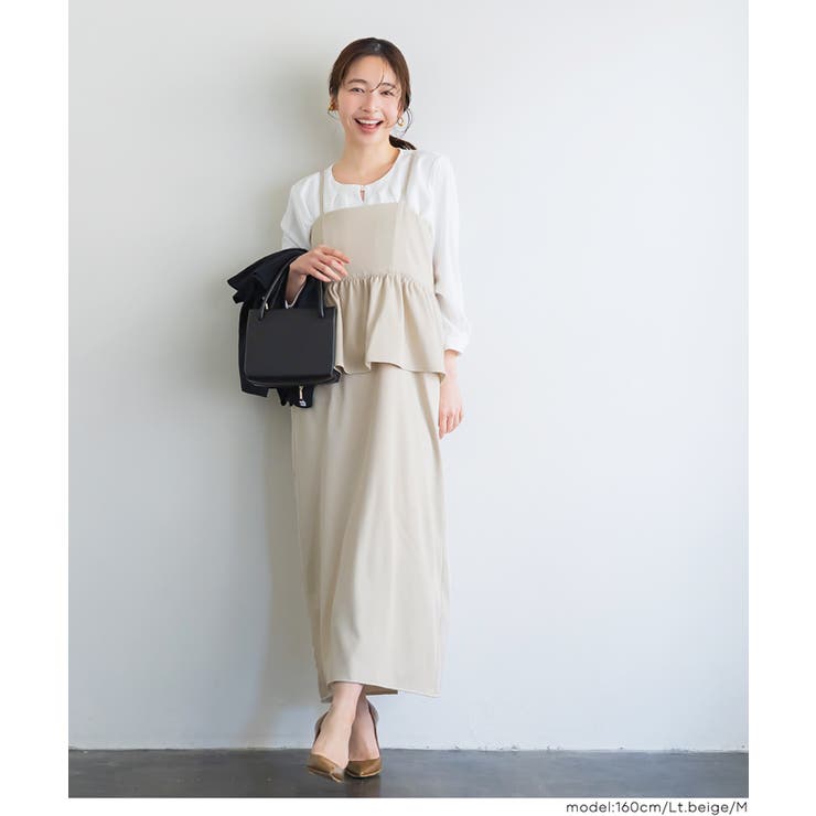 ［Lt.beige］ | 【新色追加！】ツイルペプラムキャミワンピース | coca