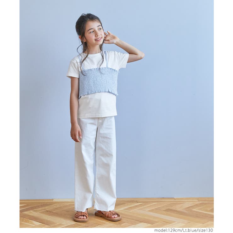 キッズ ガールズ シャーリングビスチェ半袖Tシャツ2枚セット