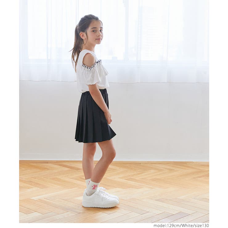 キッズ ガールズ 肩出しギンガムフリルTシャツ[品番