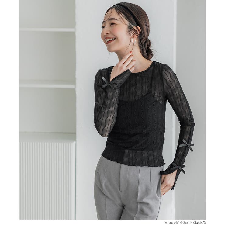 トップス Candice ribbon bare tops black Candice ribbon bare tops black