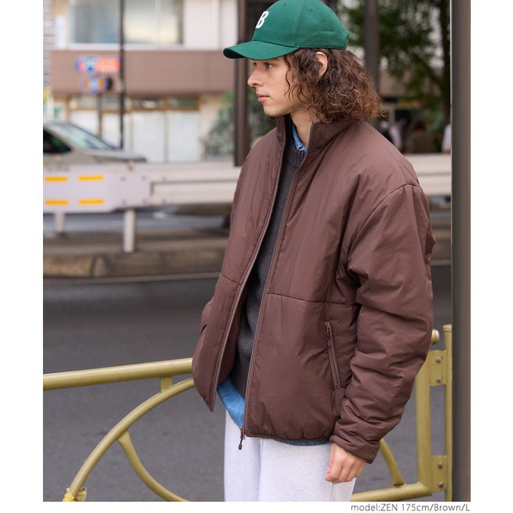 ブラウン コットンジャケット 中綿ライニングブロックフリースジャケット メンズ[品番：PA000016482