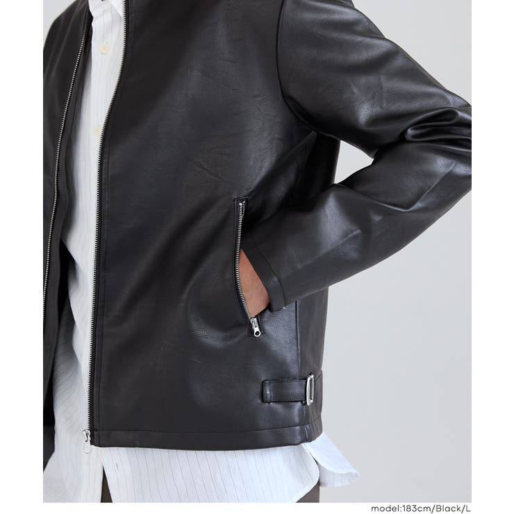 フェイクレザーシングルライダースジャケット | coca | 詳細画像10 