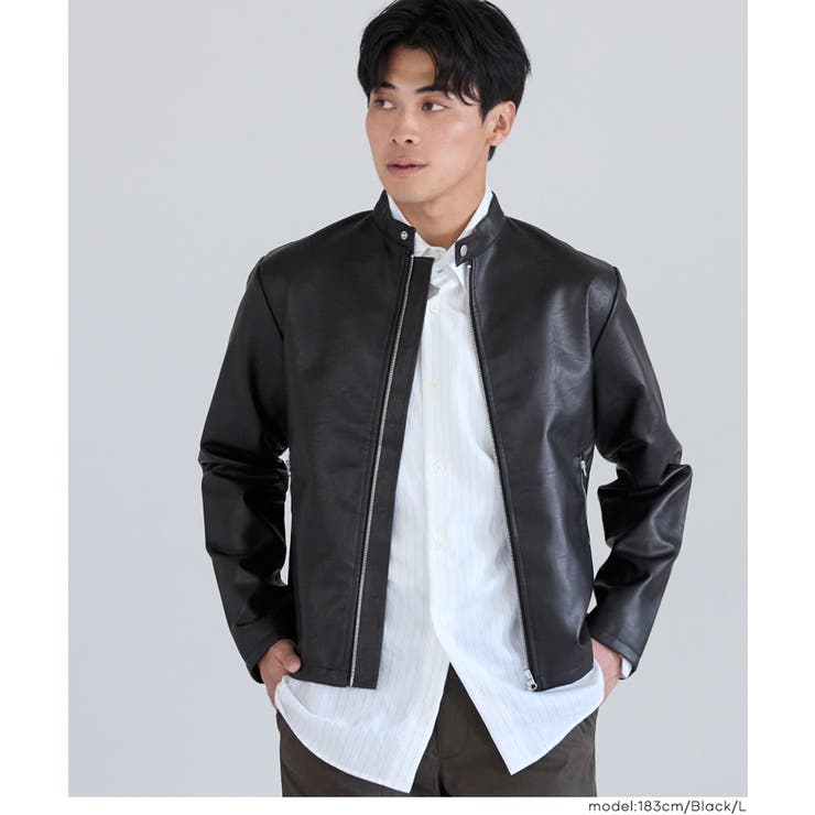 フェイクレザーシングルライダースジャケット | coca | 詳細画像5 