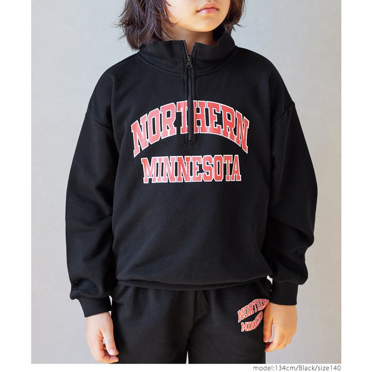 ［Black］ | 裏毛カレッジハーフジップトップス キッズ | coca