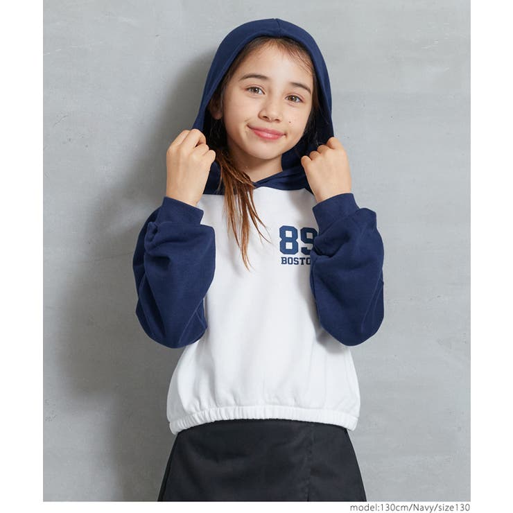 ［Navy］ | 裏毛クロップド丈ラグランパーカー キッズ | coca