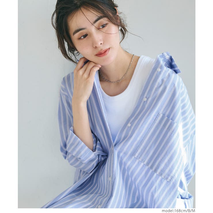 ［B］ | タイプライターストライプオーバーシャツ レディース | coca