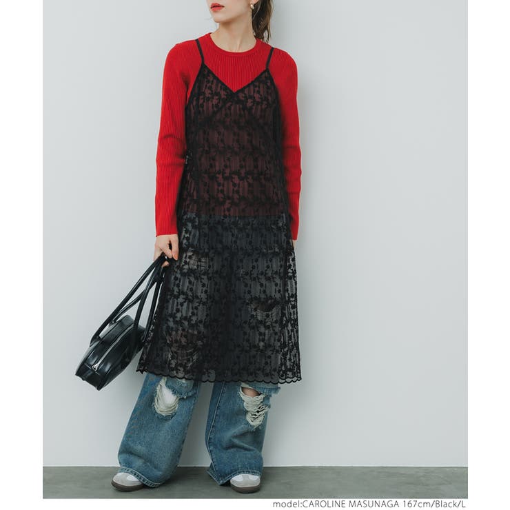 かぁこレースキャミソール ワンピmサイズ coca ワンピース 「WEB限定セール」レースキャミワンピース