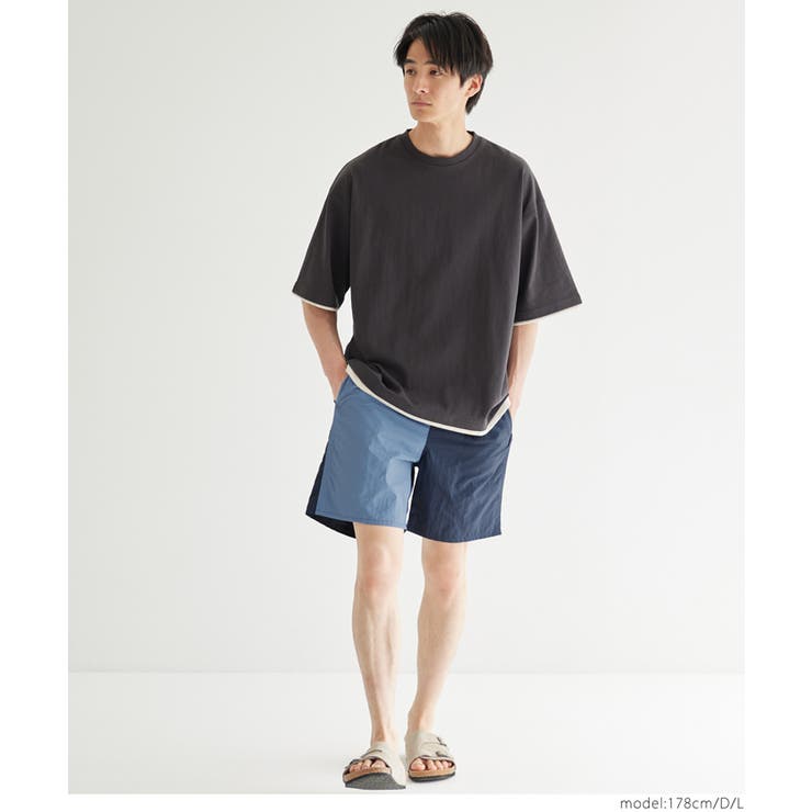 PICONE 茶色系ブラック ショートパンツ 未使用新品 ワッシャーナイロンバイカラーショートパンツ メンズ[品番