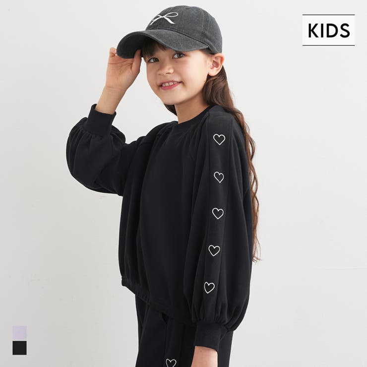 袖のハートが可愛い♪裏毛袖ハート刺繍短丈トップス | coca | 詳細画像1 