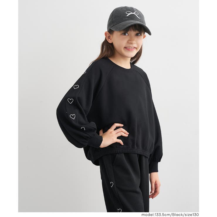 袖のハートが可愛い♪裏毛袖ハート刺繍短丈トップス | coca | 詳細画像4 