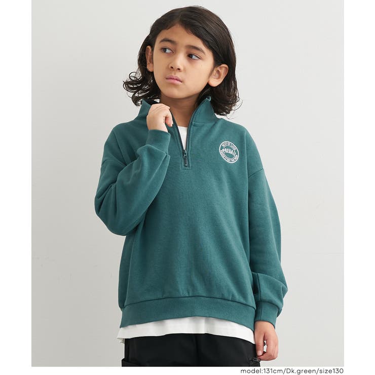 ［Dk.green］ | 裏毛ハーフジップワンポイント刺繍トップス | coca