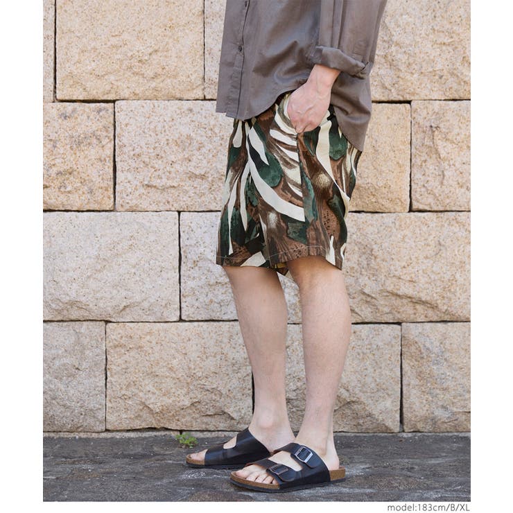 ワッシャーナイロンアブストラクト柄ショートパンツ メンズ[品番