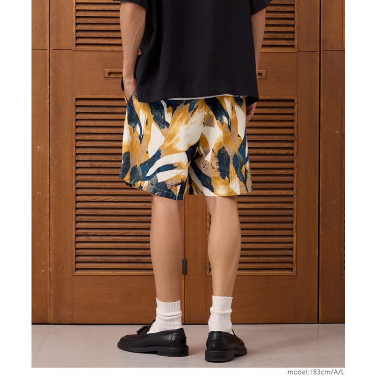ワッシャーナイロンアブストラクト柄ショートパンツ メンズ[品番