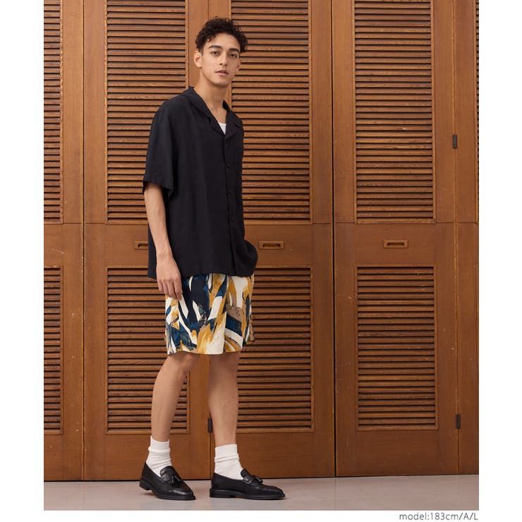 ワッシャーナイロンアブストラクト柄ショートパンツ メンズ[品番