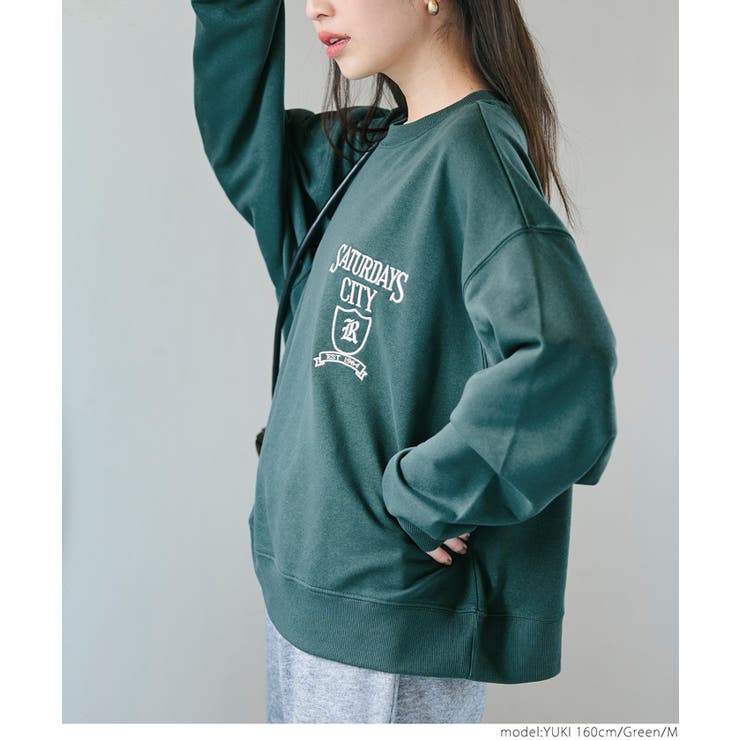 裏毛刺繍オーバーサイズスウェットトップス レディース[品番