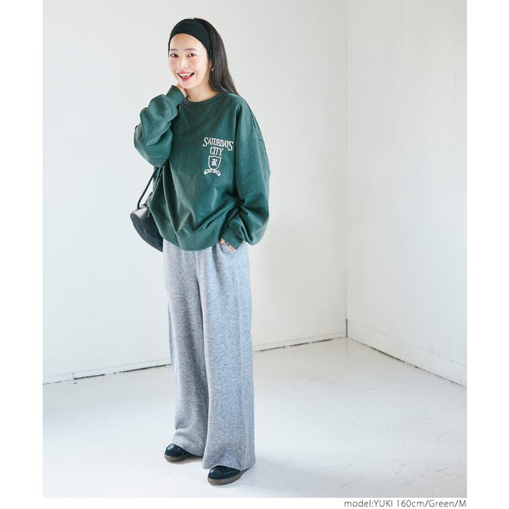 裏毛刺繍オーバーサイズスウェットトップス レディース[品番