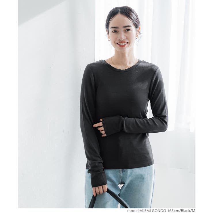 ［Black］ | リブクルーネック レディース | coca