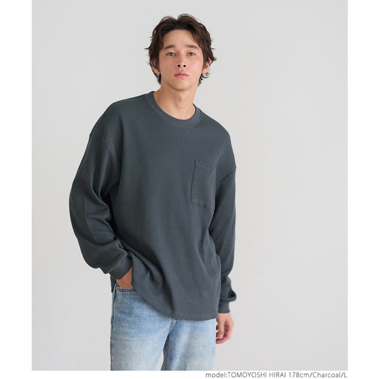 ［Charcoal］ | ワッフルポケットロンT メンズ | coca
