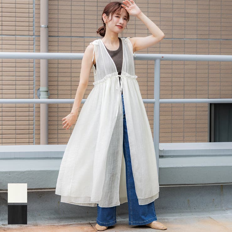 Cocoページ コカ coca シアーギャザーロングジレ （Ivory） -ファッション