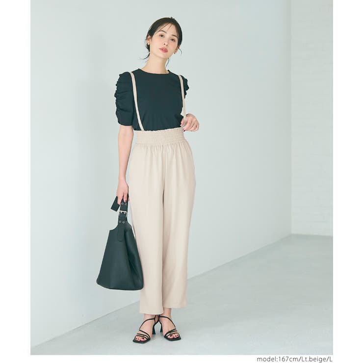 ［Lt.beige］ | ウエストシャーリングサロペット | coca