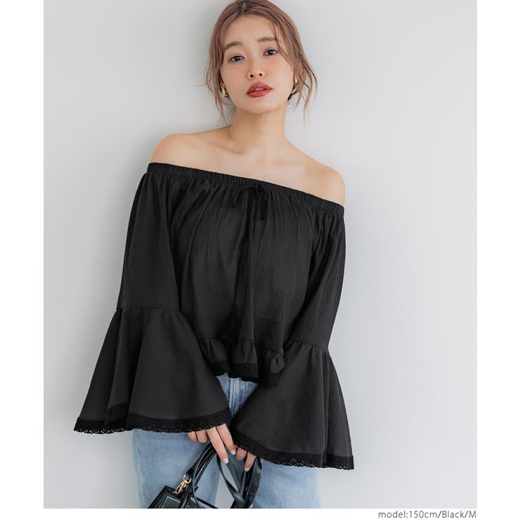 ［Black］ | レースクロップドブラウス レディース | coca